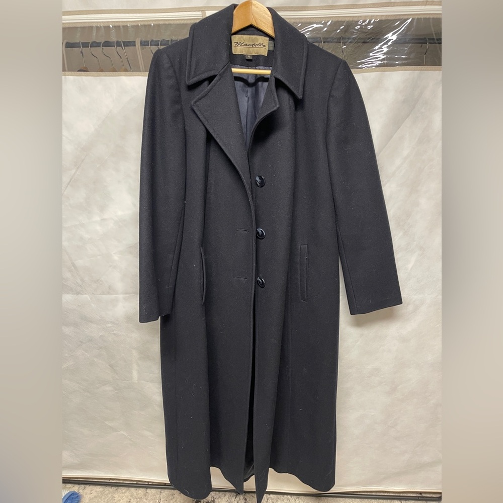 Long floor length navy blue Wool Coat